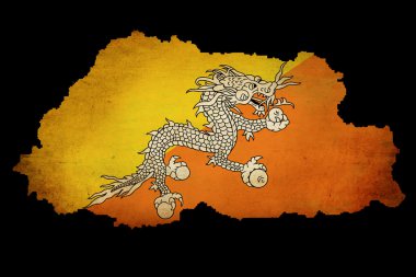 Bhutan outline map with grunge flag clipart