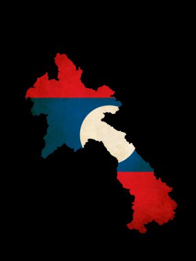 Laos outline map with grunge flag clipart