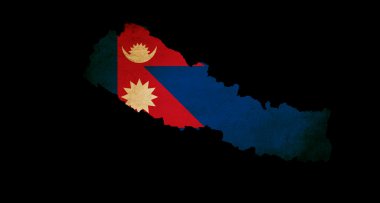 Nepal outline map with grunge flag clipart