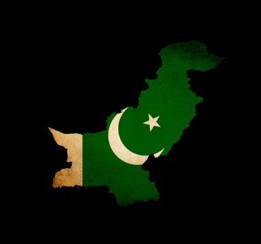 Pakistan outline map with grunge flag clipart