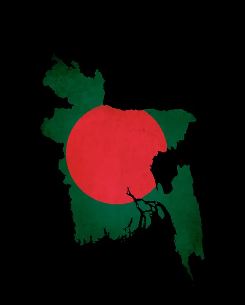 Bangladesh overzicht kaart met grunge vlag — Stockfoto