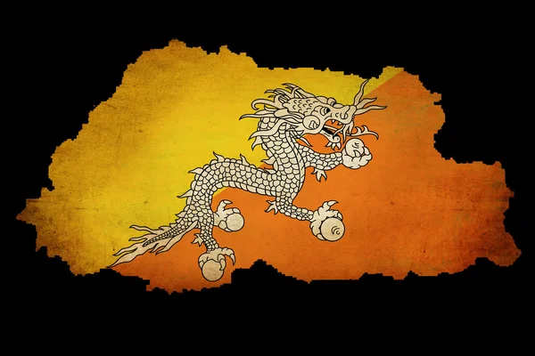 不丹大纲地图与 grunge 旗子 — 图库照片