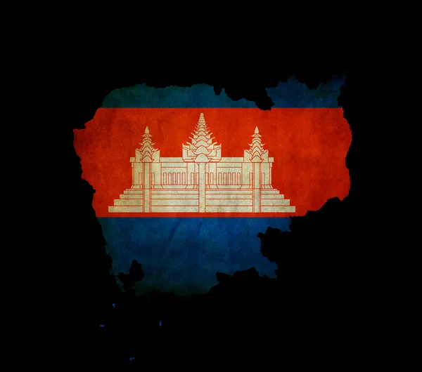 柬埔寨大纲地图与 grunge 旗子 — 图库照片