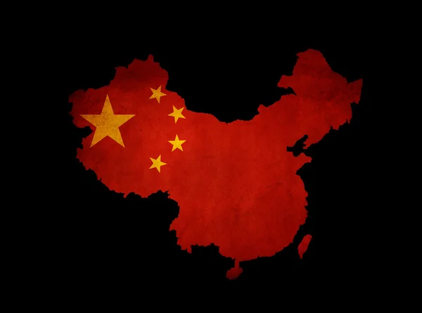 stock image China outline map with grunge flag
