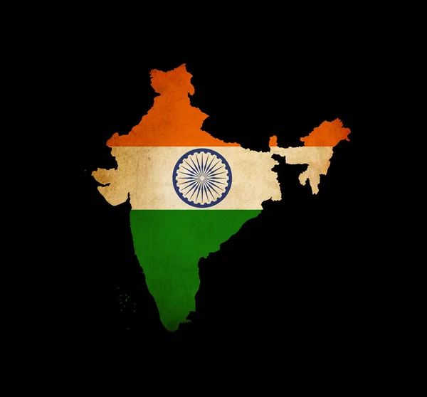 Hindistan anahat harita grunge bayrak ile — Stok fotoğraf