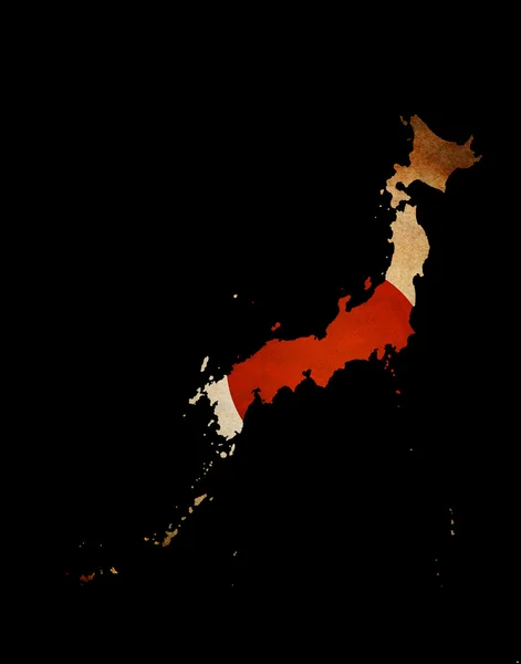 日本大纲地图与 grunge 旗子 — 图库照片