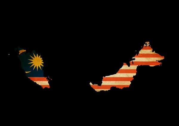 stock image Malaysia outline map with grunge flag