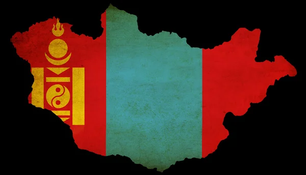 Grunge bayrağı ile Moğolistan anahat harita — Stok fotoğraf