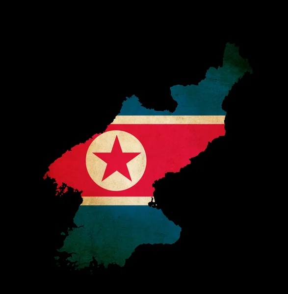 Peta garis besar Korea Utara dengan bendera grunge — Stok Foto