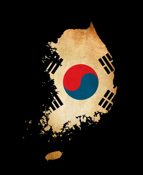 Südkoreas Umrisskarte mit Grunge-Flagge — Stockfoto