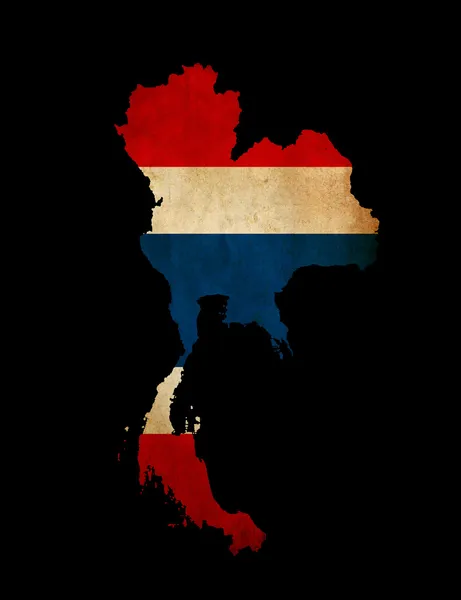 Thailand overzicht kaart met grunge vlag — Stockfoto