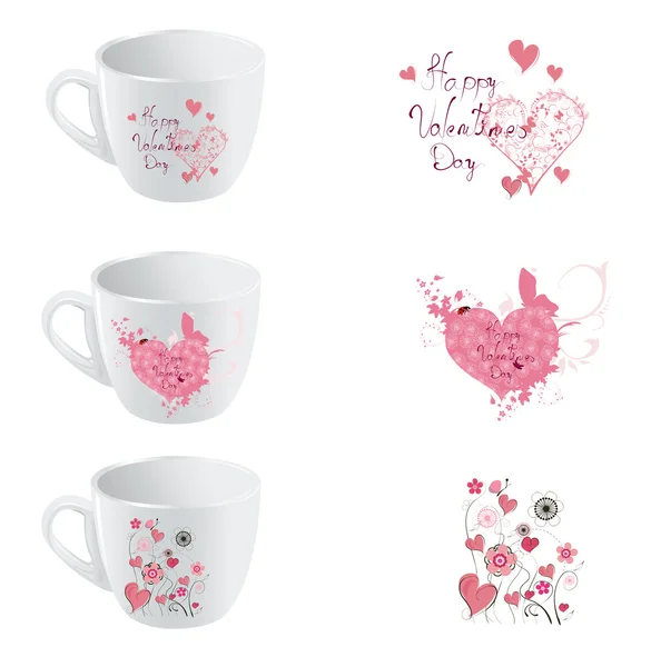 Día de San Valentín taza designe conjunto — Archivo Imágenes Vectoriales