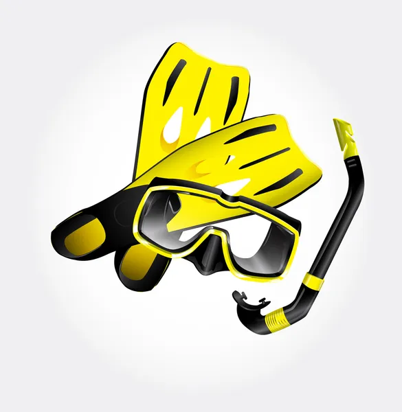 Scuba masker, vinnen en snorkel — Stockvector