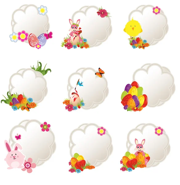 Collection de différentes étiquettes décoratives de Pâques — Image vectorielle