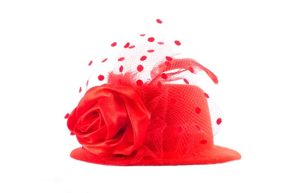 Beyaz izole kadın kırmızı şapka — Stok fotoğraf