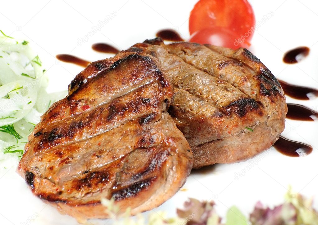 Grilled meat isolated on white