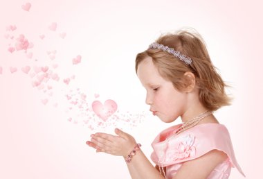 The small girl with Hearts clipart