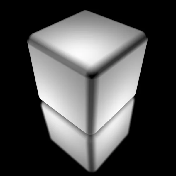 Cube gris isolé sur fond noir — Photo