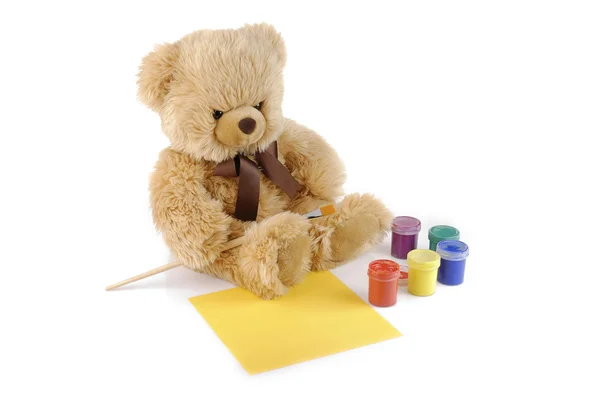 stock image Teddy bear painting colors isolated on white