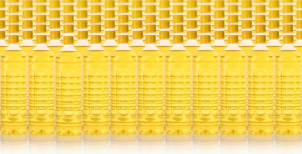 Background of cooking oil bottle in a rows