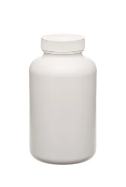 Blanco píldoras contenedor aislado en blanco — Foto de Stock