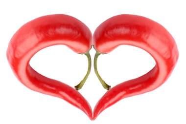 red hot chilli biber kalp üzerinde beyaz izole