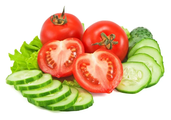 Tomates e pepino com alface — Fotografia de Stock