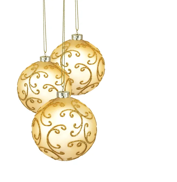 Üç güzel altın Noel topları — Stok fotoğraf