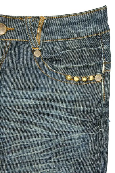 Tasca blu jeans su bianco — Foto Stock