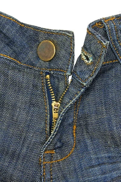 Blue jeans, button and fly — Stock Photo, Image