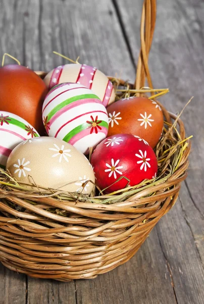 Easter eggs in the basket — Stock Photo, Image