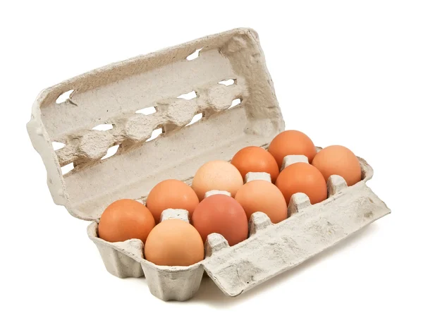 Braune Eier in der Schachtel — Stockfoto