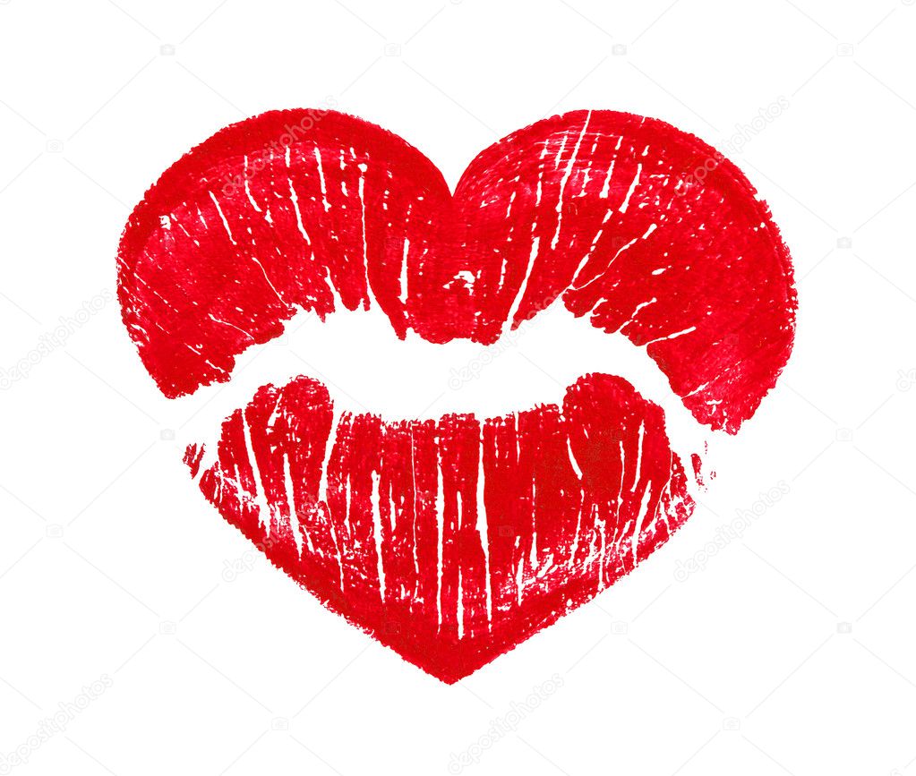 Heart shape kissing lips isolated over a white background