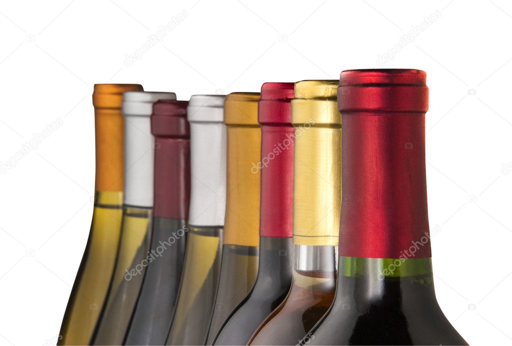 Wine bottle necks, isolated