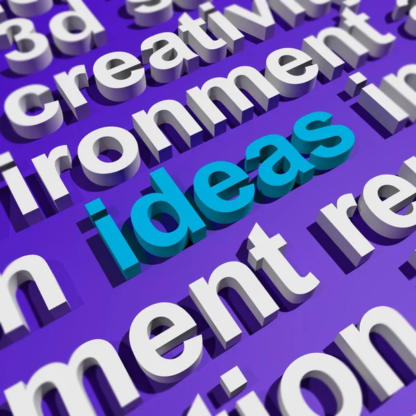 Idéer ord i 3d bokstäver visar begrepp eller kreativitet — Stockfoto