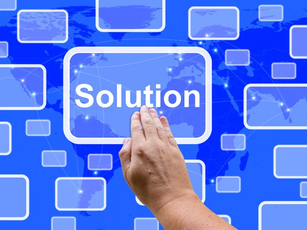 Solution Button Being Pressed Showing Success And Strategy — Stock Photo, Image