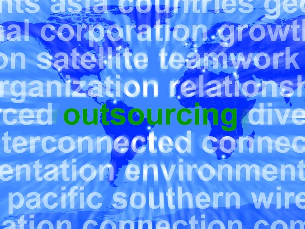 Outsourcing uttrycker menande underentreprenader offshoring eller frilans — Stockfoto