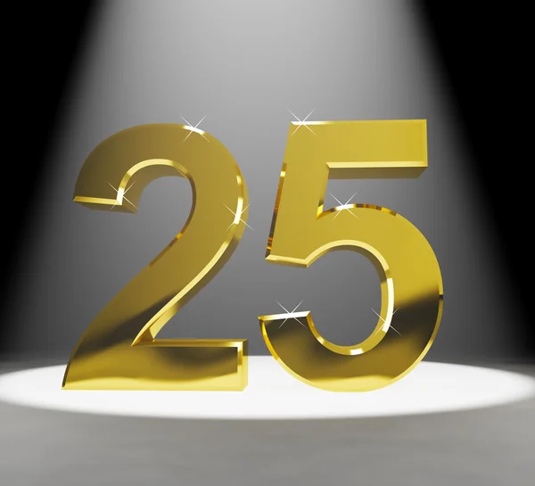 Oro 25º número 3d primer plano que representa aniversario o cumpleaños —  Fotos de Stock
