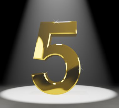 Gold Five Or 5 3d Number Closeup Representing Anniversary Or Bir clipart