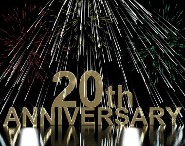 Gold 20th Anniversity With Fireworks For Twentieth Celebration O clipart