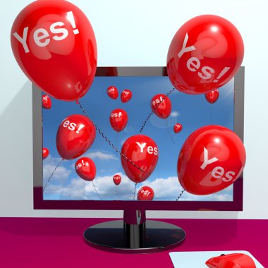 Balonlar onayı gösterilen bir bilgisayardan Evet ve ilet destek