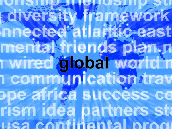 Globální slovo na mapě zobrazující mezinárodní obchod — Stock fotografie