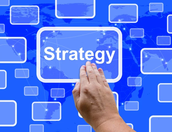 Botón de Estrategia Mostrando Planificación y Visión Para Acheive Metas —  Fotos de Stock