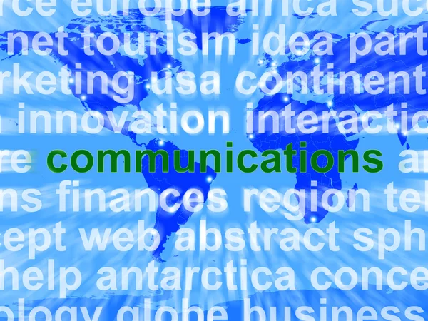 Palabra de comunicación en el mapa mostrando la red global —  Fotos de Stock