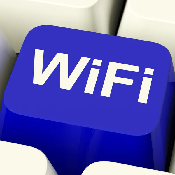 Blue Wifi Internet Button For Hotspot Or Connection — Stock Photo, Image