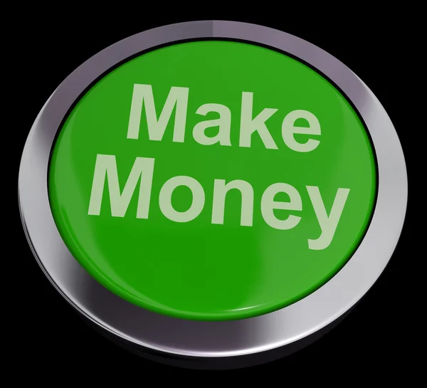 Ganar dinero botón verde mostrando negocio de inicio y riqueza —  Fotos de Stock