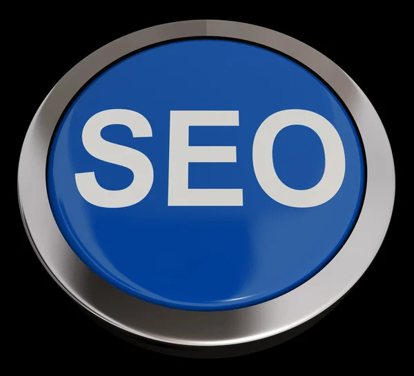Botão de SEO em azul mostrando marketing na Internet e otimização — Fotografia de Stock