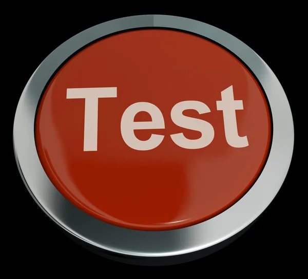 Botón de prueba en rojo mostrando cuestionario o cuestionario en línea —  Fotos de Stock
