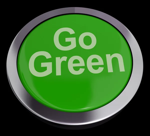 Зеленая кнопка показывает переработку и экологически чистые — стоковое фото