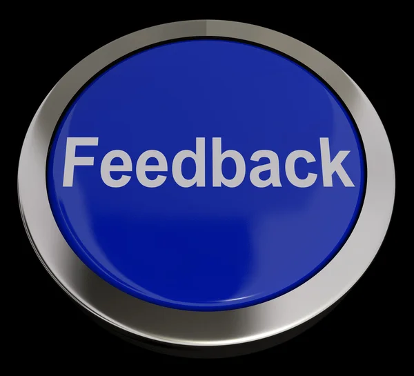 Feedback-knappen i blått visar åsikter och undersökningar — Stockfoto